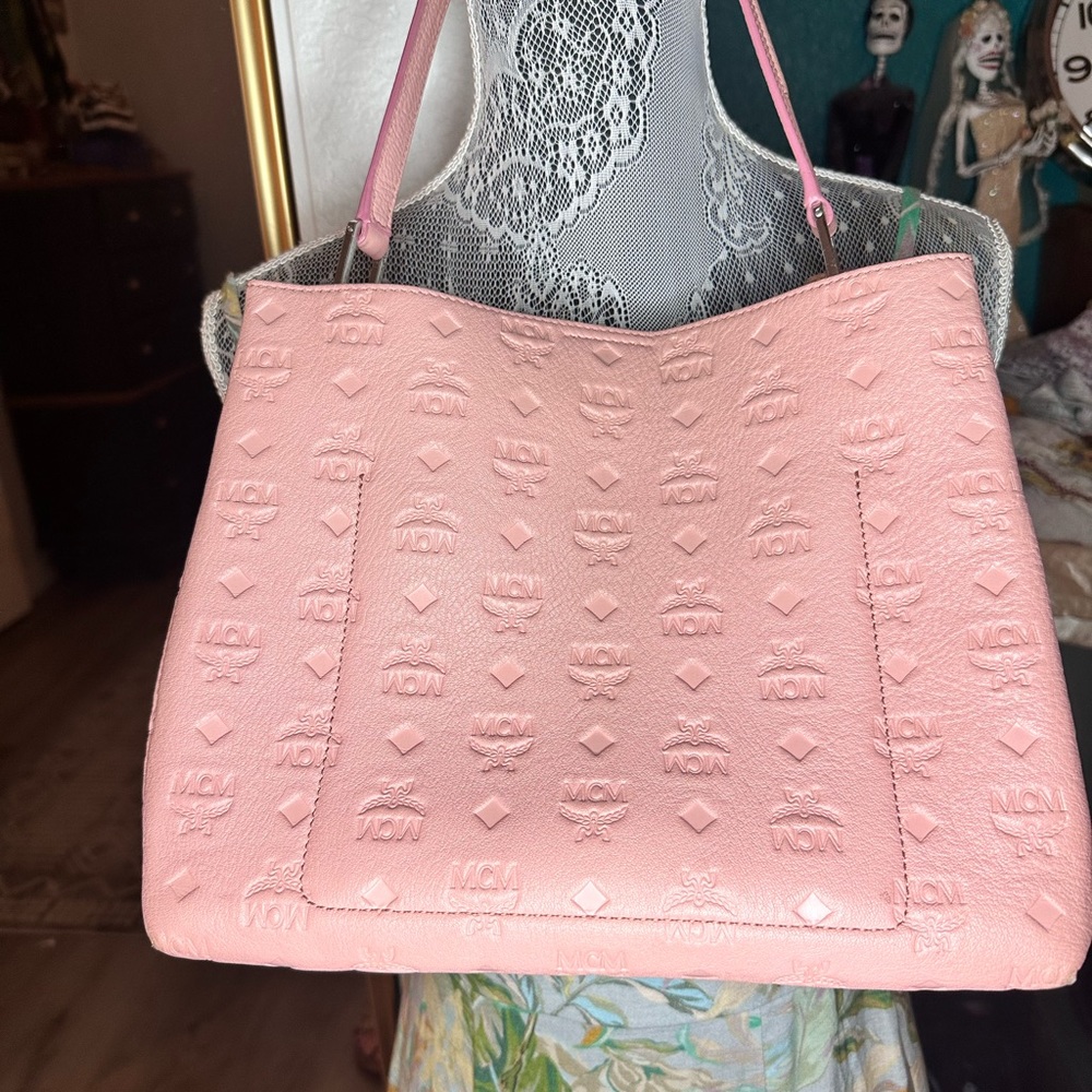 MCM Pink Embossed Leather Tote Bag - Picture 3 of 16
